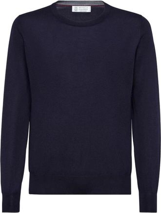 Brunello Cucinelli Trui met ronde hals van kasjmier - Heren - Cashmere truien - Blauw - L - Kasjmier - Truien & Vesten