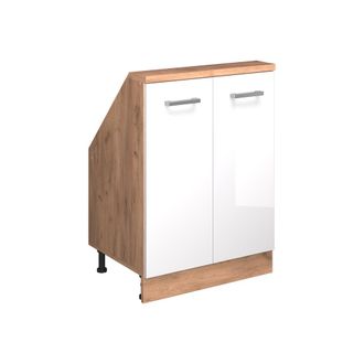 Vicco Armario De Cocina Para Techo Inclinado R-line, Blanco Brillo Intenso/roble Dorado, 60 Cm Con 2 Puertas, Vicco
