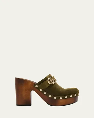 Gucci Marmont GG Suede Platform Clogs
