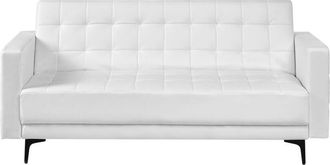 Beliani Sof&aacute; Cama Moderno De 3 Plazas Tapizado De Piel Sint&eacute;tica Reclinable Con Capiton&eacute; Blanco Aberdeen