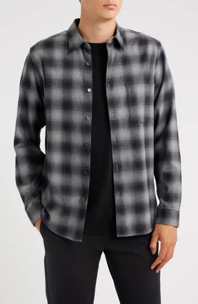 Theory Irving Graident Plaid Button-Up Shirt in Black Melange at Nordstrom, Size Xx-Large
