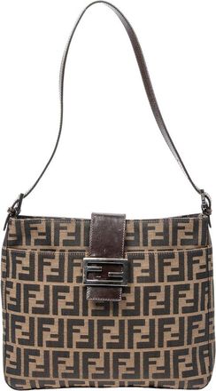 Fendi Brown Zucca Canvas Square Slip Pocket Shoulder Tote (Authentic Pre- Loved)