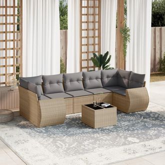 vidaXL Vidaxl - Juego De Sof&aacute;s De Jard&iacute;n Con Cojines Beige 8 Pzas Rat&aacute;n Pe