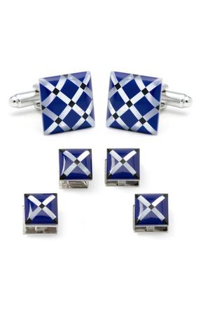 Cufflinks Inc. Mother-of-Pearl Diamond Cuff Link & Stud Set in Blue at Nordstrom