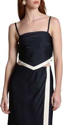 Avec Les Filles Scarf Satin Crop Top in Navy at Nordstrom, Size Medium