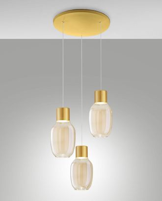 Fabas Luce Lampada A Sospensione Led Lapo &Oslash;350mm 36w 3900lm 3000k Dimmerabile A Step, Metallo E Vetro Borosilicato Cognac, Classe 1 - 3768-47-365