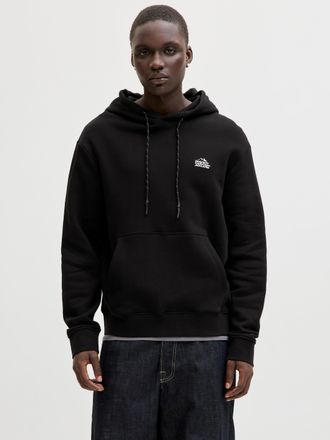 Jack & Jones Kapuzensweatshirt JACK & JONES JCOFLARE BACK PHOTO PRINT SWEAT HOOD, Herren, Gr. XXL, schwarz, angeraute Sweatware, Obermaterial: 100% Baumwolle, unif