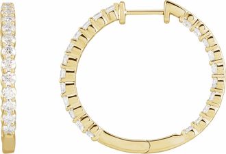 Diamond2Deal 3ct Lab-Grown Diamond Inside-Outside Hinged Hoop Earrings Clarity VS, Color F-G, 14k Gold