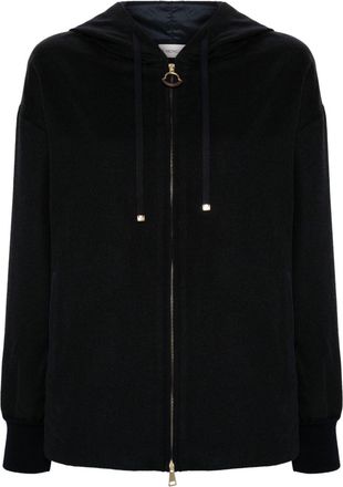 Moncler logo-patch hoodie - women - Virgin Wool/Polyamide/Polyamide/Cashmere/Calf Leather - 38 - Blue