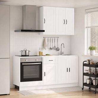 vidaXL Unit&agrave; Cucina Porto 5 Pz Bianco Legno Ingegnerizzato Vidaxl
