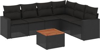 vidaXL Set De Comedor De Jard&iacute;n 7 Pzas Y Cojines Rat&aacute;n Sint&eacute;tico Negro Vidaxl