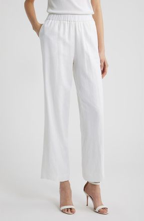 Anne Klein Straight Leg Linen Blend Pants in Crisp White at Nordstrom, Size Xx-Small