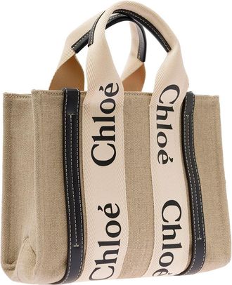 Chlo&eacute; Womens Tote Bag Woody Beige Linen Shoulder