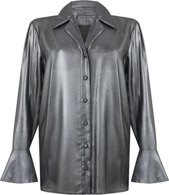 Alberta Ferretti Glanzend overhemd met elegante kraag - Dames - Overhemden - Grijs - S - Polyester - Overhemden