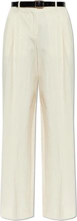 Dolce & Gabbana Broek met Riem - Dames - Wijde Broeken - Beige - XS - Katoen - Broeken
