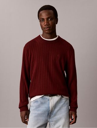Calvin Klein Mens Textured Merino Wool Blend Sweater - Red - 2XL