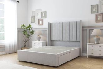 Sloomy Falcon Plush Divan Base 2 Drawers Foot-End-54 Wingback Headboard in Silver | Size: Small Double
