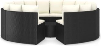 vidaXL Set De Sof&aacute;s De Jard&iacute;n 9 Piezas Y Cojines Rat&aacute;n Sint&eacute;tico Negro Vidaxl