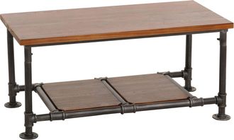 Hhg Mesa De Centro Hhg 028, Mesa De Sal&oacute;n Mesa De Sof&aacute; Mesa Auxiliar, Industrial Madera Maciza Metal 48x100x50cm, Marr&oacute;n