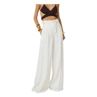 Elisabetta Franchi Wide Trousers, female, White, Size: M High-waist Palazzo Trousers