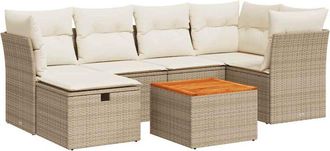 vidaXL Vidaxl - Set Sof&aacute;s De Jard&iacute;n 7 Piezas Y Cojines Rat&aacute;n Sint&eacute;tico Beige