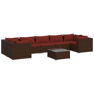 vidaXL Set Sof&aacute;s De Jard&iacute;n 8 Piezas Y Cojines Rat&aacute;n Sint&eacute;tico Marr&oacute;n Vidaxl