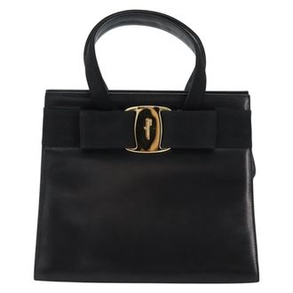 Ferragamo Convertible Vara Bow Tote Leather Black Leather Handbag (Pre-Owned)