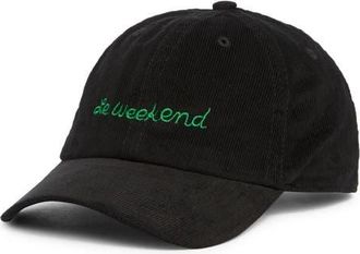 Clare Vivier Le Weekend Cotton Corduroy Baseball Cap in Black Corduroy W/Green at Nordstrom