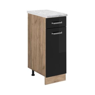 Vicco Mueble Bajo De Cocina R-line, Negro Brillo Intenso, 30 Cm Et M&aacute;rmol