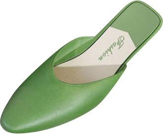 Generic Womens Fashion Square Closed Toe Mule Flats Low Kitten Heel Chic V Shaped Silhouette Slip On Flat Shoes Work Casual Dressy Mule Shoes(Green,40)