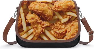 Generic Chicken Strips French Fries Crossbody Bag Womens Handbag PU Message Bags Shoulder Purse with Adjustable Strap