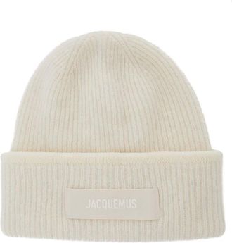 Jacquemus le Berret Gros Grain White Beanie With Logo Patch On The Front And Ribbed Knit In Wool Blend Woman