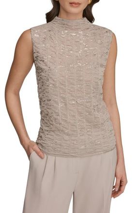 DKNY Foil Print Sleeveless Funnel Neck Top in Tuscan Grey/Gold at Nordstrom, Size X-Small