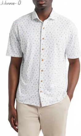 Johnnie-O Shortboard Printed Mesh Short Sleeve Button Down Shirt In White