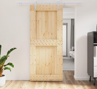 vidaXL Vidaxl - Puerta Corredera Con Herrajes Madera Maciza De Pino 90x210 Cm