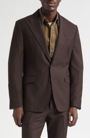 Ralph Lauren Pinstripe Wool Flannel Western Tuxedo Jacket in Brown Charcoal at Nordstrom, Size 42R