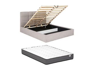 Vente-Unique Cama arc&oacute;n 180 x 200 cm - Tela - Beige + colch&oacute;n - ELIAVA de Pascal Morabito