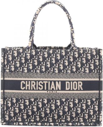 Dior Beige Navy Canvas Handbag Tote Bag (Pre-Owned)
