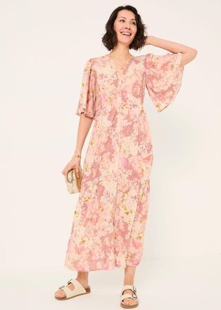 Fat Face FatFace Paige Pink Layered Floral Embroidered Midi Dress