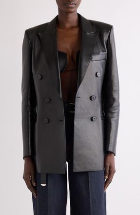 Givenchy Slashed Double Breasted Leather Jacket in Black at Nordstrom, Size 6 Us