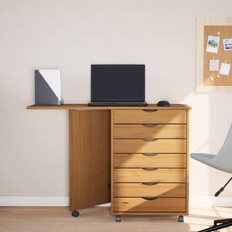 Berkfield Home Rolling Cabinet with Desk MOSS Honey Brown Solid Wood Pine