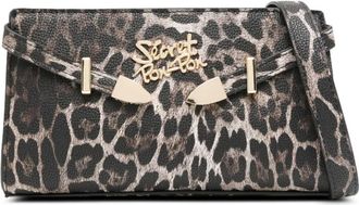 Secret Pon Pon leopard-print logo-plaque clutch bag - Brown