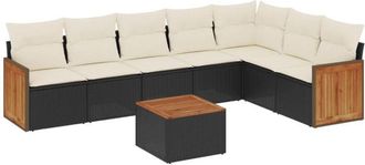 vidaXL Set De Sof&aacute;s De Jard&iacute;n 8 Piezas Y Cojines Rat&aacute;n Sint&eacute;tico Negro Vidaxl