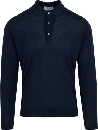 John Smedley Polo Knit - Heren - Polos - Blauw - 2XL - Wol - Tops