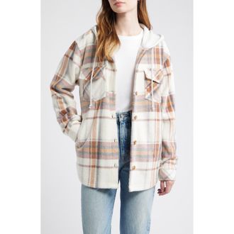 Thread & Supply Hooded Fleece Shacket in Buttercream Plaid at Nordstrom Rack, Size X-Small