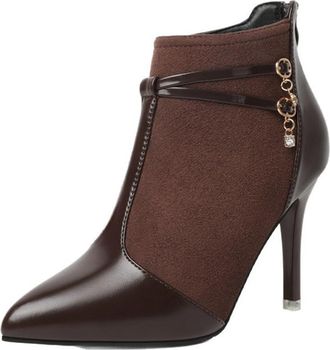 Generic Womens Pointed Toe Stiletto High Heel Pumps Shoes with Back Zip Patchwork Fashion Winter Ankle Boots Chelsea (Brown,5.5)