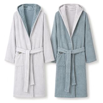 Dmora Accappatoio Seha, 100% Cotone Con Cappuccio Reversibile, Colore Struttura Grigio, Sfumatura Colore Struttura Chiaro, Grigio Chiaro
