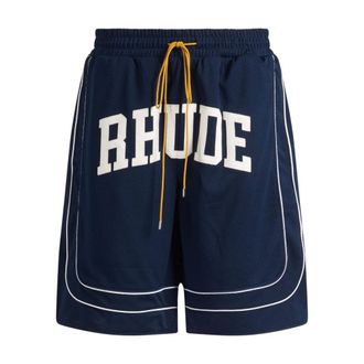 Rhude Casual Shorts, male, Blue, M, Baggy Collegiate Logo Short