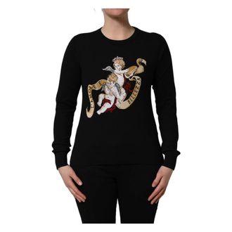 Dolce & Gabbana Round-neck Knitwear, female, Black, Size: M Crew Neck Pullover