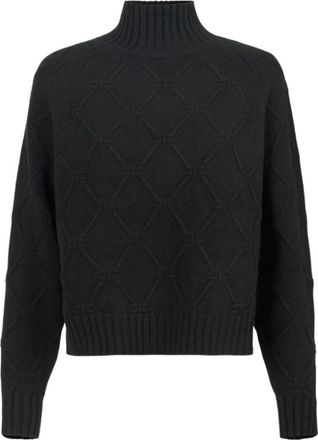 Elisabetta Franchi Zwarte coltrui met diamantpatroon - Dames - Coltruien - Zwart - L - Wol - Truien & Vesten